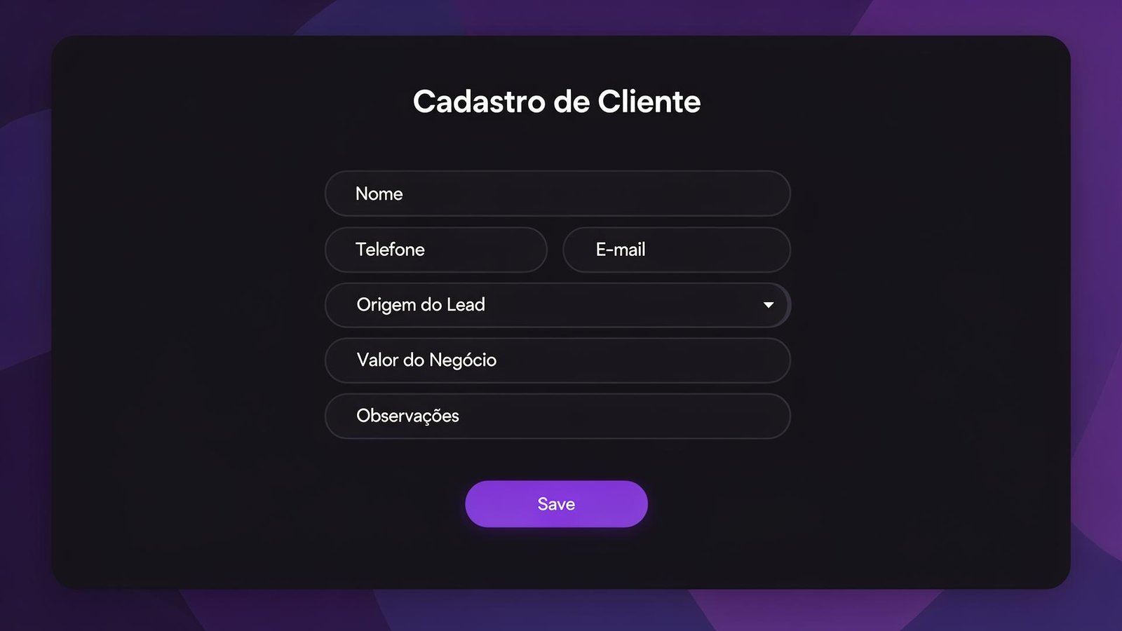 Tela de cadastro de cliente do Conecte Chat CRM