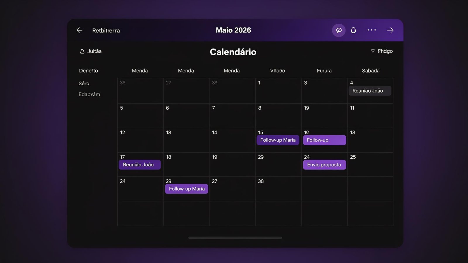 Calendário de compromissos do Conecte Chat CRM